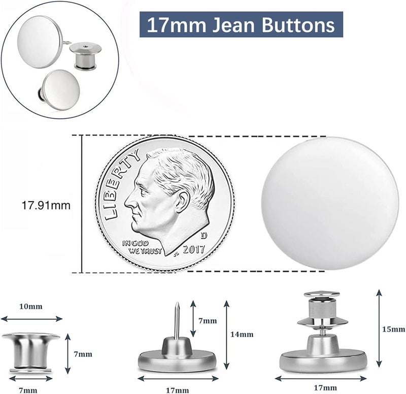 ZENGLU 8 Sets of 17 mm Pants Button, Jean Buttons Pins for Loose Jeans, Adjustable Button for Jeans, Reusable and Adjustable Metal Pants Button Tightener - Image 3